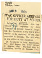 WAC officer arrives for duty at Schick