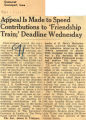 Appeal is made to speed contributions to 'friendship train;' deadline Wednesday