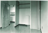 Bedroom closet in Parklawn Apartments, The University of Iowa, February 21, 1955