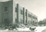 West side of South Quadrangle in winter, The University of Iowa, 1952