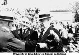 Governor's Day ceremony, VIPs conversing, The University of Iowa, 1933