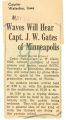 WAVES will hear Capt. J.W. Gates of Minneapolis