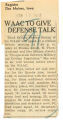 WAAC to give defense talk