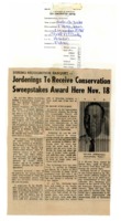 Jordening to receive conservation sweepstakes award. 