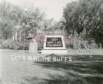 Alumni Hall's ""Let's Bury the Buffs"" lawn display, Homecoming, 1954