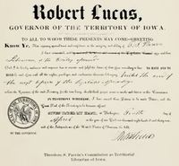 Robert Lucas' proclamation of Theodore Parvin as Territorial Librarian.