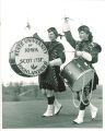 Scottish Highlanders drummers, left to right,  Deanna Grundmeier and Christine Fisher, The University of Iowa, 1968