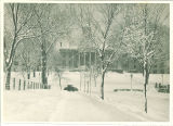 West facade and terrace of Old Capitol in winter from Iowa Avenue, the University of Iowa, January 14, 1930