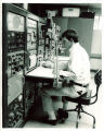 Physics student using data processing equipment, The University of Iowa, 1968