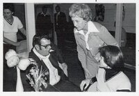 Dorothy Davis chats with others