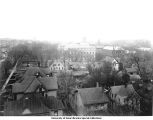 City view from top of Presbyterian Church, Iowa City, Iowa, 1900s