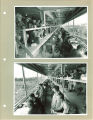 Views of the pressbox in Kinnick Stadium during a football game, the University of Iowa, 1950