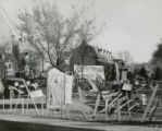 Pi Phi lawn display, ""We'll clean up tomorrow,"" Homecoming, 1949