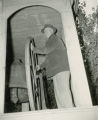 Tom Gidley, ringing  the Victory Bell,  Homecoming, 1948