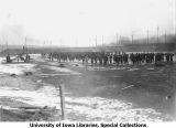 Battalion physical training on Iowa Field, The University of Iowa, 1918