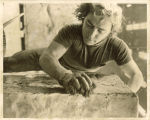 Art student working on a large sculpture, The University of Iowa, 1970