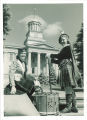Scottish Highlanders posed on west side of Old Capitol, The University of Iowa, 1960s?