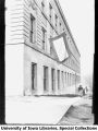 Engineering building with flag bearing 129 stars, The University of Iowa, 1918