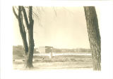 River view of Iowa Memorial Union pedestrian bridge and Art Building, the University of Iowa, 1960s?