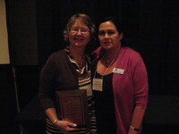 2012 Iowa Soil Conservation State Teacher Award Winner Nancy Carter and Des Momes, County SWCD Chairperson Maureen Hutchcroft 