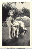 Vidie Burden with Dan, the dog in Rock garden