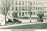 Homecoming arch on Washington Street next to Engineering Building, The University of Iowa, 1930s