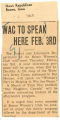 WAC to speak here February 3rd