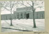 Clearing sidewalks of snow near the Art Building, the University of Iowa, 1950s?