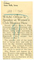 WAAC officer is speaker at women's club meeting here