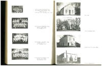 Views of the 1940-41 Girls Basketball team, 1945-46 Girls basketball team, 1946-46 boys baseball team. 1945-46 boys basketball team, City Park, Rowe Barber Shop, Central Iowa Telephone Office and Thomas Implement Co.