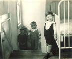 Children coming up the stairs to the sleeping room, The University of Iowa, 1920s