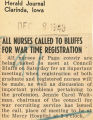 All Nurses called to bluffs for war time registration