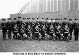 Pontonier Drill Team cadets posing next to Armory, The University of Iowa, April 1937