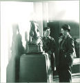 Art students standing near sculpture, The University of Iowa, 1940s