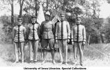 Army officer with four cadet officers, Camp Macbride, The University of Iowa, 1914
