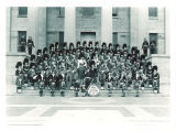 Scottish Highlanders on steps of Old Capitol, The University of Iowa, October 24, 1943?