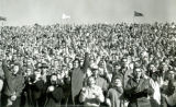 Cheering crowd at Homecoming football game, 1959