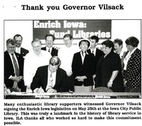 Governor Tom Vilsack signs Enrich Iowa legislation