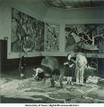 Students painting modern art wall hangings, The University of Iowa, March 4, 1940