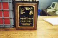 1998  Harold Linder stands holding a plaque as the winner of the first Gary Wagner Memorial Stewardship Award