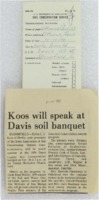1970 - Koos Will Speak at Davis Soil Banquet