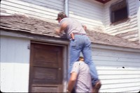 Inspecting the roof.