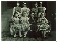 Title page; Actresses in a University High School play Seven sisters, The University of Iowa, December 13, 1939