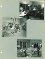 Students reading and relaxing in Quadrangle Residence Hall lounge, The University of Iowa, 1949