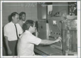 Dr. George T. Tsao and two graduate students testing the thermal conductivity of starch