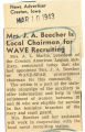 Mrs. J. A. Beecher is local chairman for WAVE recruiting