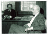 Library director Leslie W. Dunlap (left) with David C. Mearns of Library of Congress, The University of Iowa, April 24. 1969