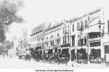 Clinton street business district and Unity Hall, The University of Iowa, ca. 1913