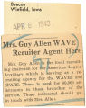 Mrs. Guy Allen WAVE recruiter agent here