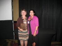 2012 Iowa Soil Conservation State Teacher Award Winner Nancy Carter and Des Momes, County SWCD Chairperson Maureen Hutchcroft 